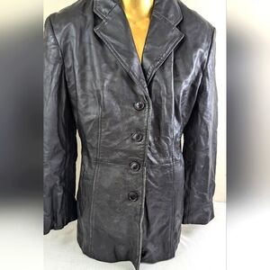 Wilsons Black Leather Front Button Jacket Large